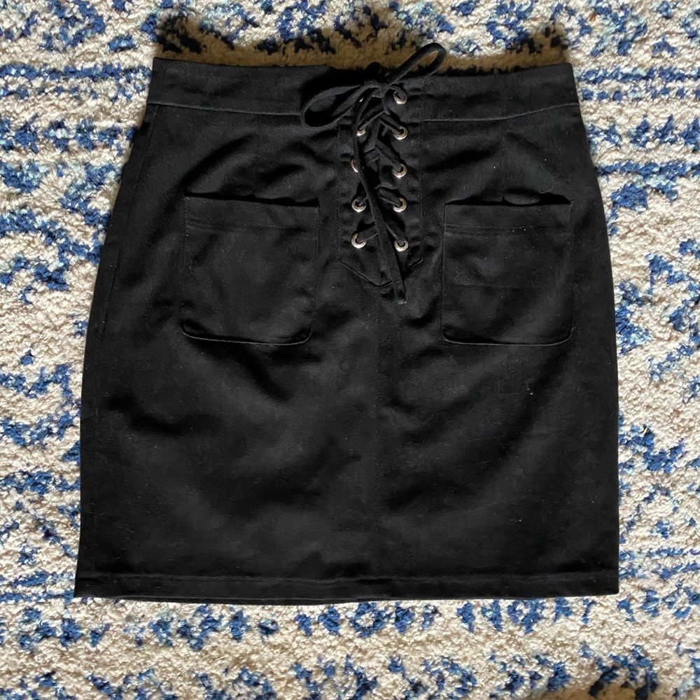 Suede Lace Up Mini Skirt